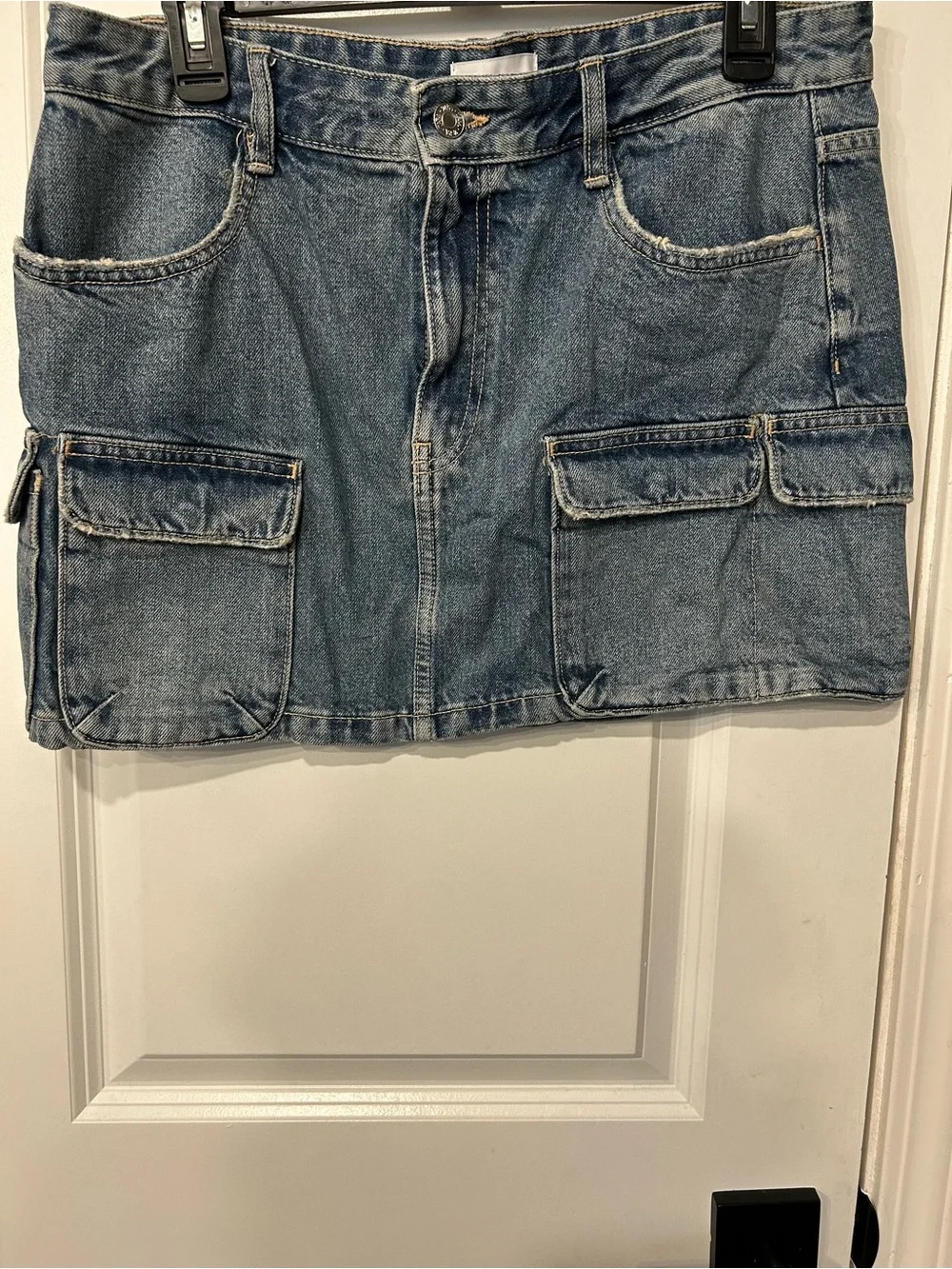 Zara Blue Denim Cargo Mini Skirt with Front Flap Pockets